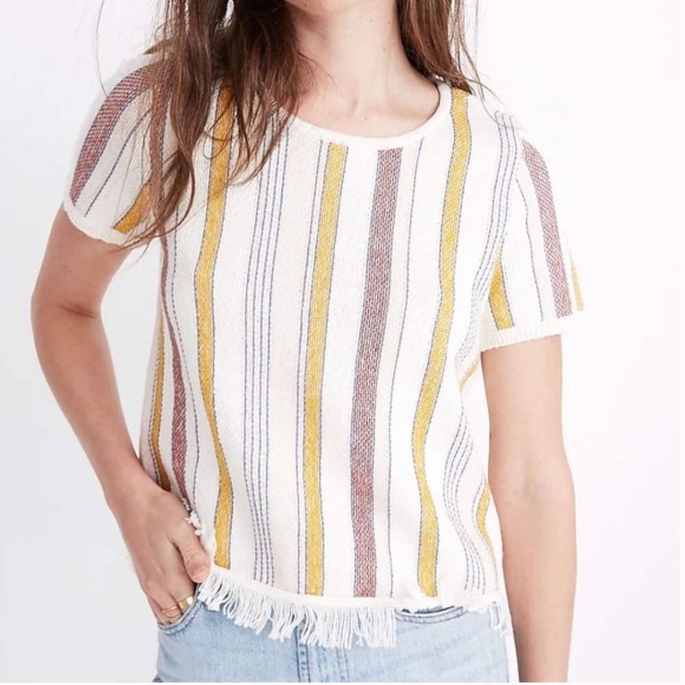 Madewell Blakey Stripe Fringe Cropped Sweater Tee (M)